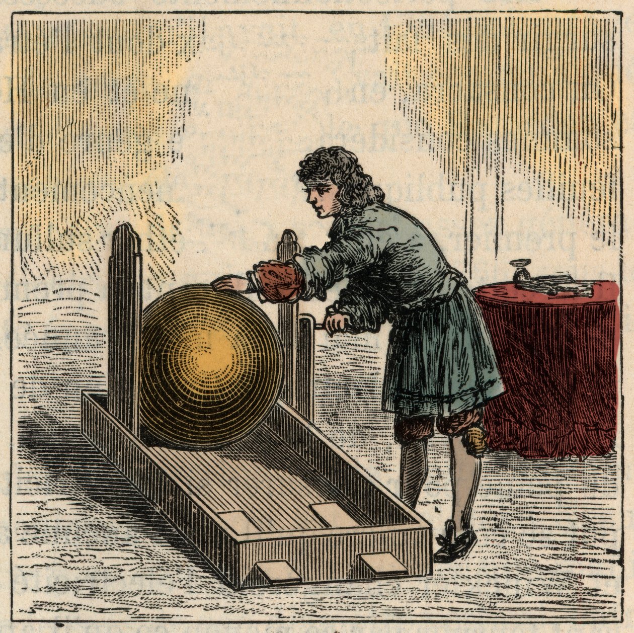 Otto von Guericke (1602-1686), German physicist, operating the first static electricity generator - Static machines: Otto von Guericke (Otto de Guericke by French School