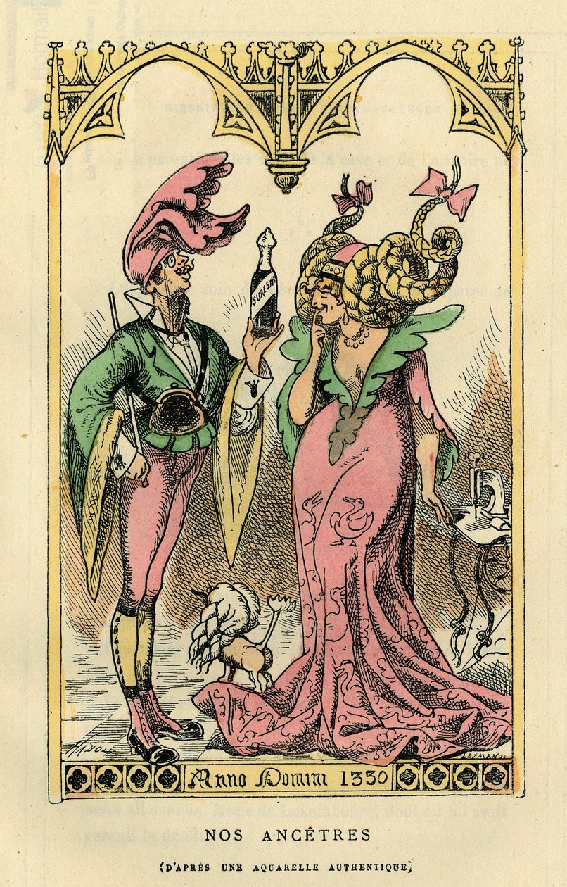Our Ancestors, caricature after a watercolor of 1330. In Histoire de France Tintamarresque by Touchatout, Paris by French School