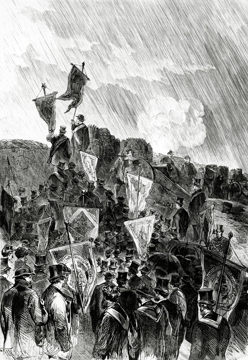 Pacifist Demonstration on the fortifications by Freemasons on 28 April, 1870 to demand the cessation of the bombardment of Paris by French School
