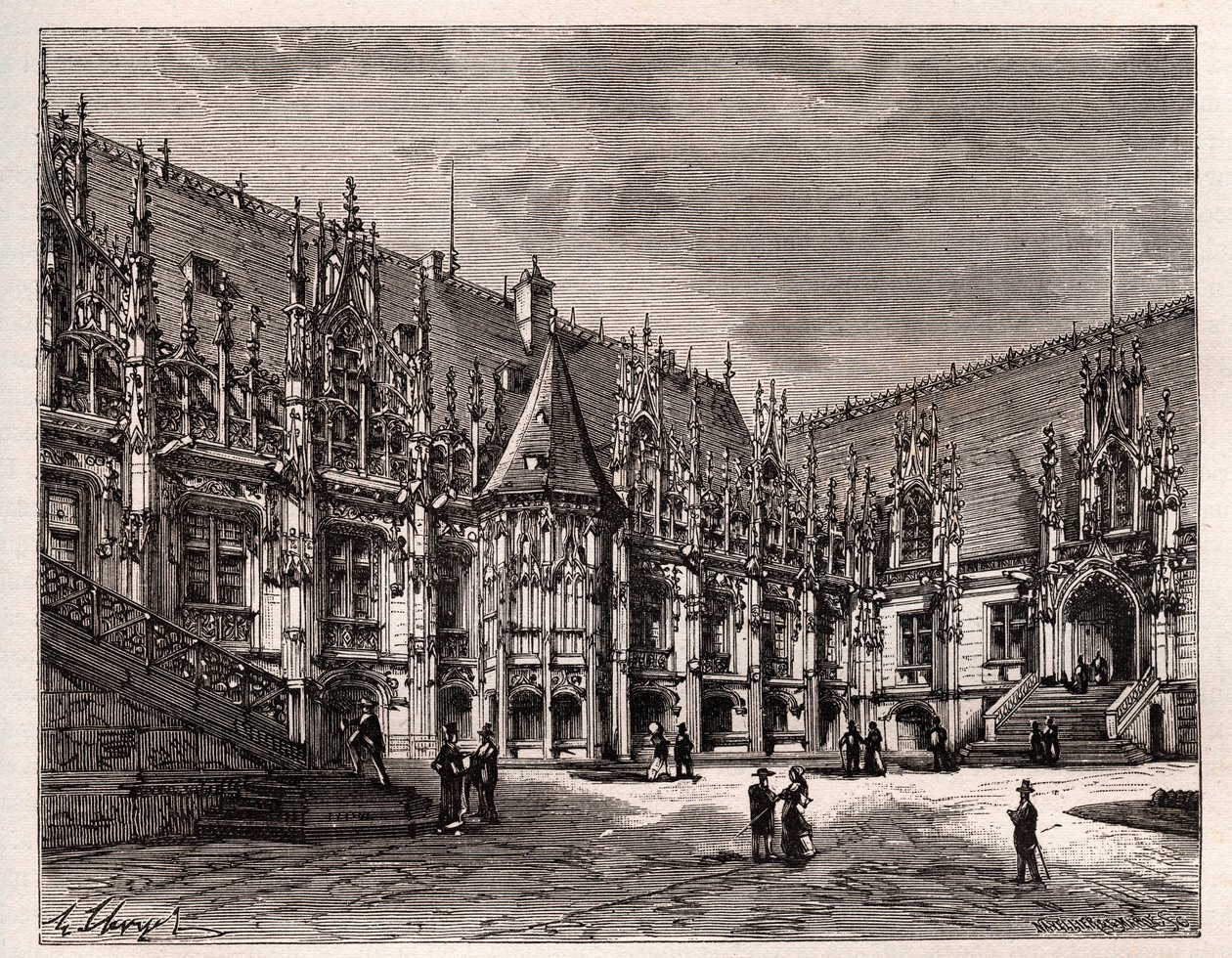 Palais de justice de Rouen former parliament of Normandy - engraving in France illustree: geography, history, statistical administration by V.A. Malt-Brown. 1884 by French School