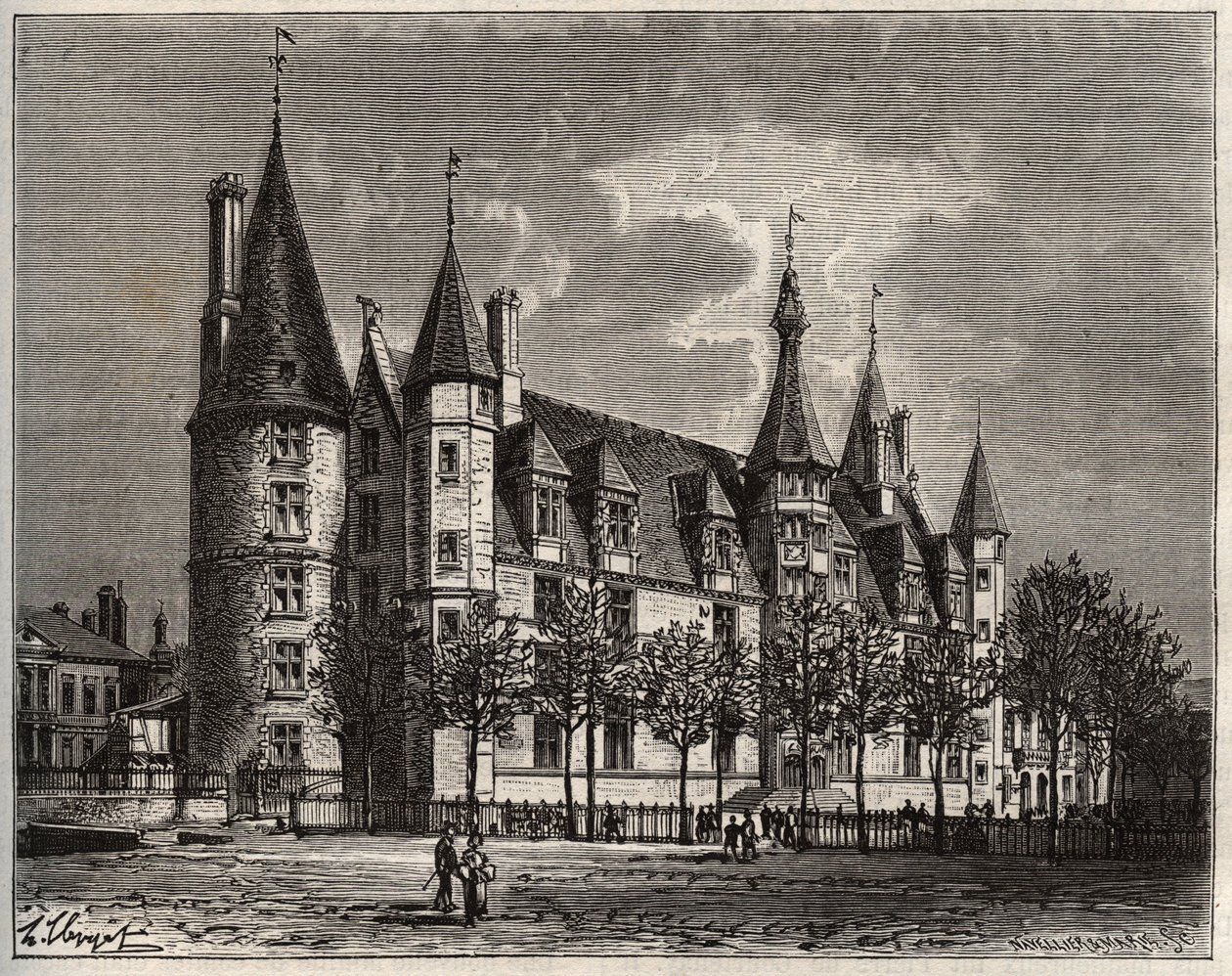 Palais ducal de Nevers - Chateau du 15th - 16th century - engraving in 