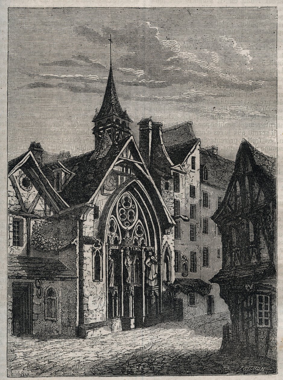 Paris - Rue Saint-Martin, church Saint-Julien-des-Menetriers - Engraving in 