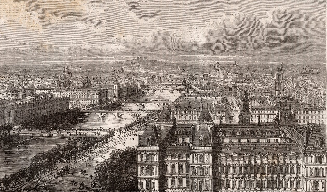 Paris - la Seine - les Ponts - vue prise de la tour Saint-Gervais by French School