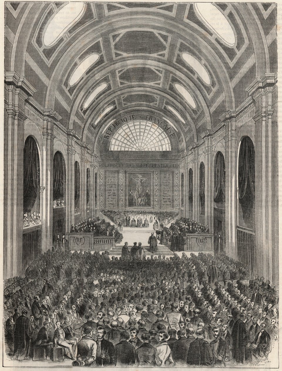 Paris, Palais de Justice - La salle des pas perdus pendant une ceremonie officielle - Engraving in 