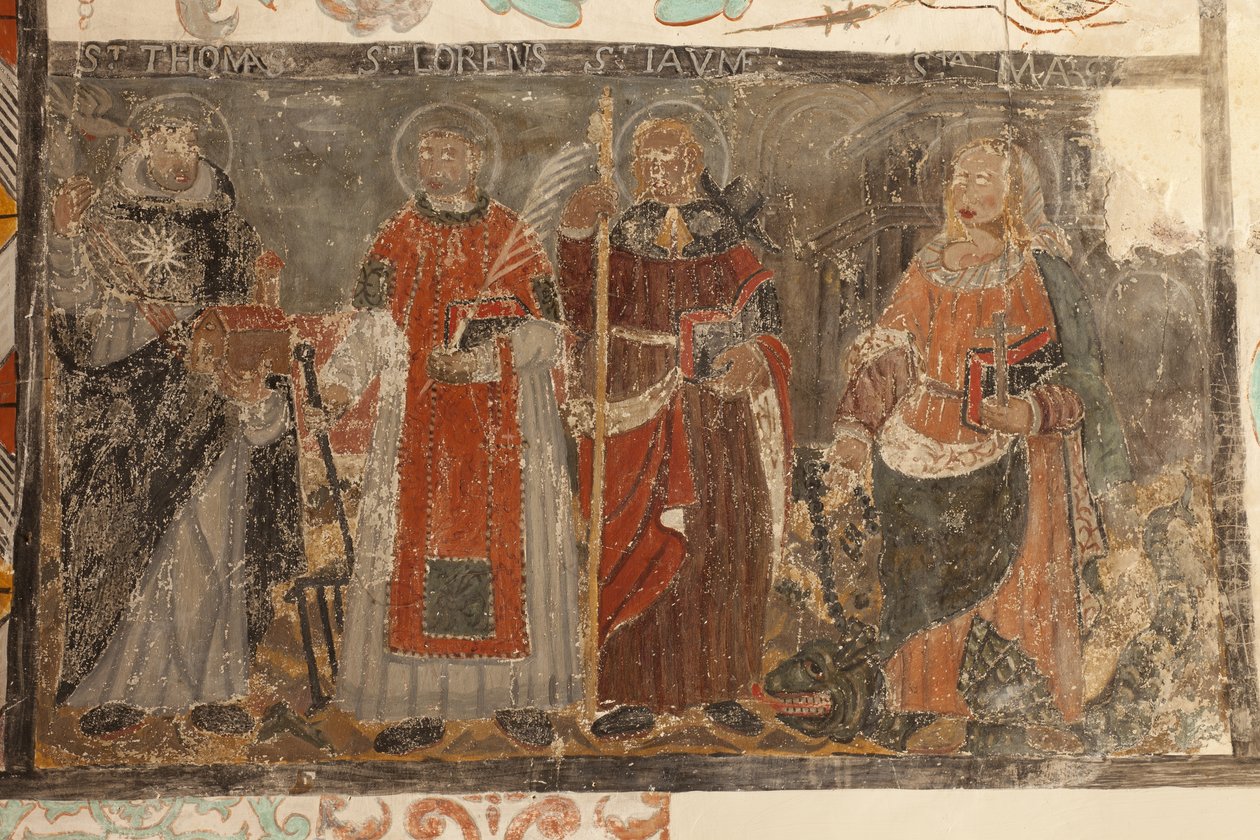 Parish church (Església de la Mare de Déu de Solers). Interior. The naves. Mural paintings. (detail). 16th century (?) by French School
