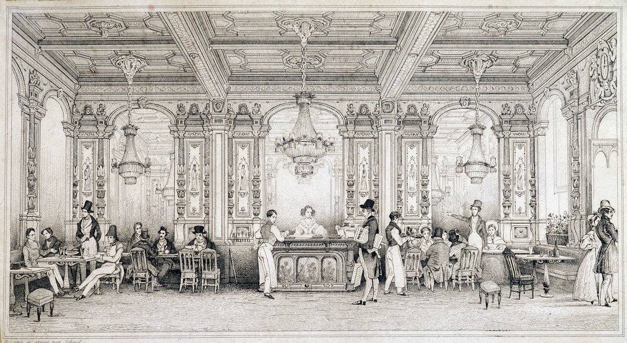 Parisian cafe at the beginning of the 19th century by French School