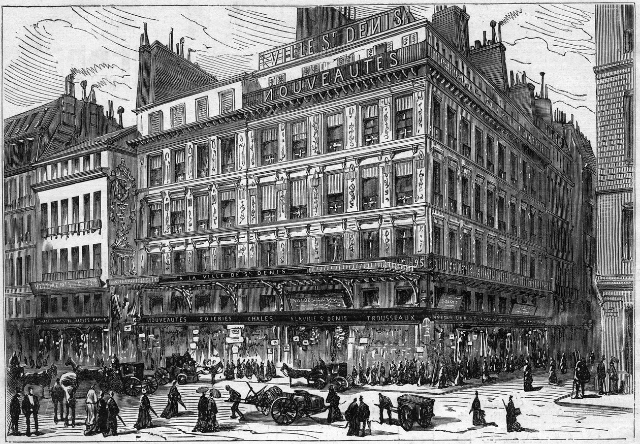 Parisian department stores: exterior view of the City of Saint Denis, at the corner of Rue Paradis Poissonniere and Faubourg Sant Denis, Paris by French School
