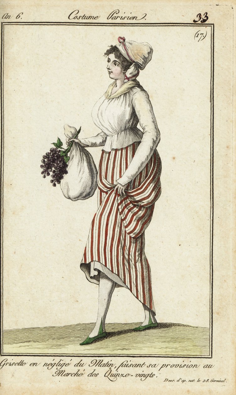 Parisian shop-girl in casual morning gown, 26 March 1798 by French School
