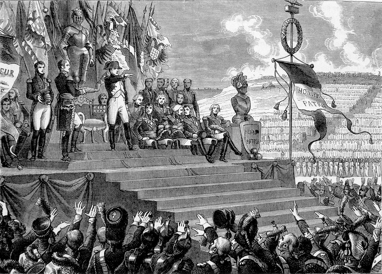 Party at the Camps de Boulogne: Napoleon I consul. Engraving - in 