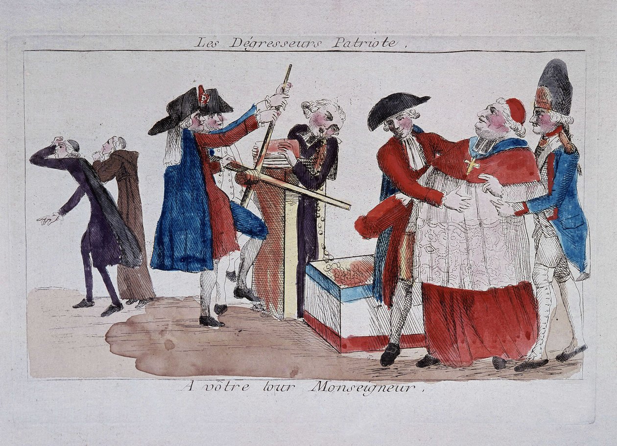 Patriot Scans: Commissioners Passing Clergy in a Press to Make Them Lose Weight, Late 18th Century by French School