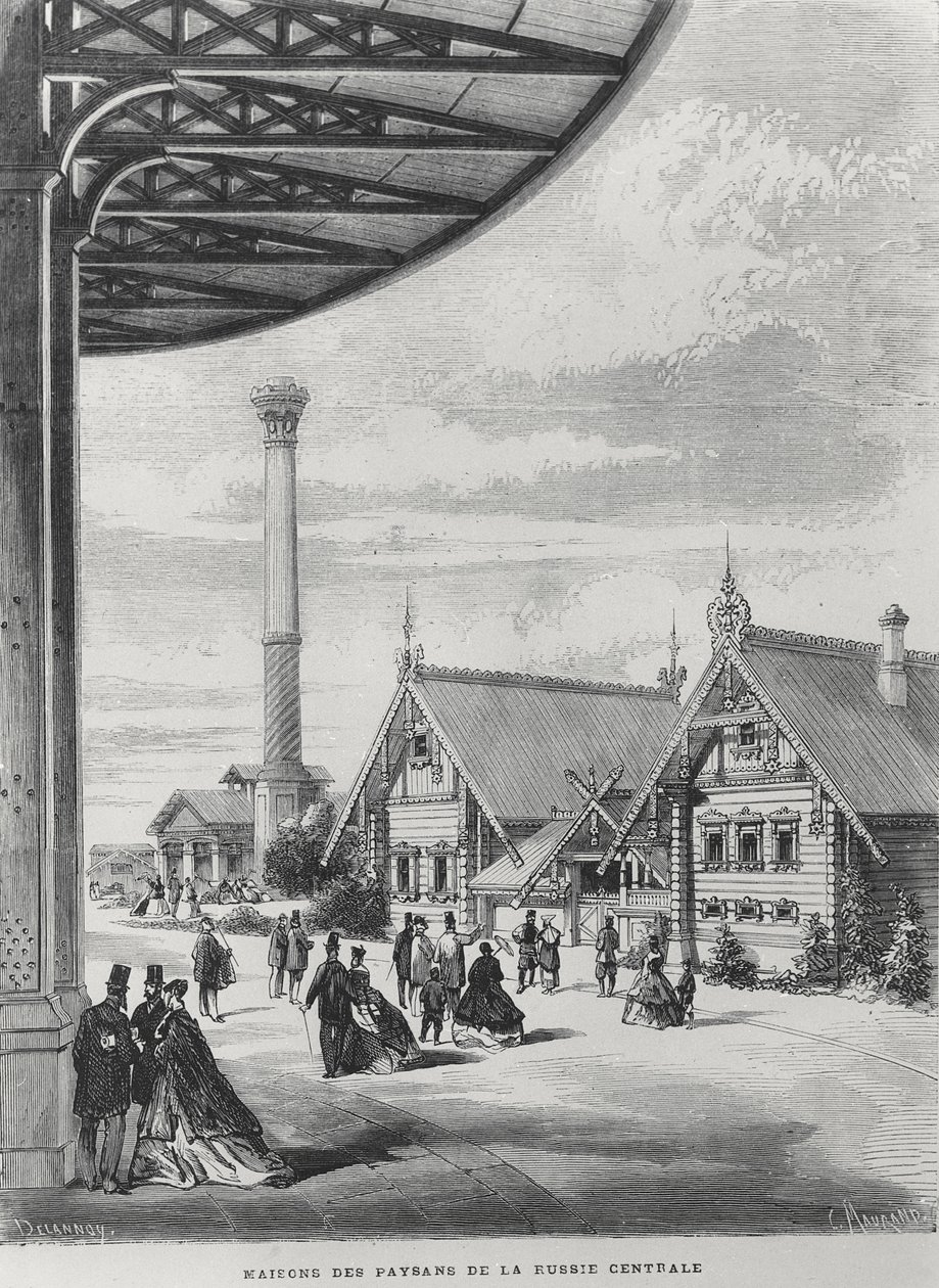 Peasant houses at the Russian pavilion at the Exposition Universelle of 1867 by French School