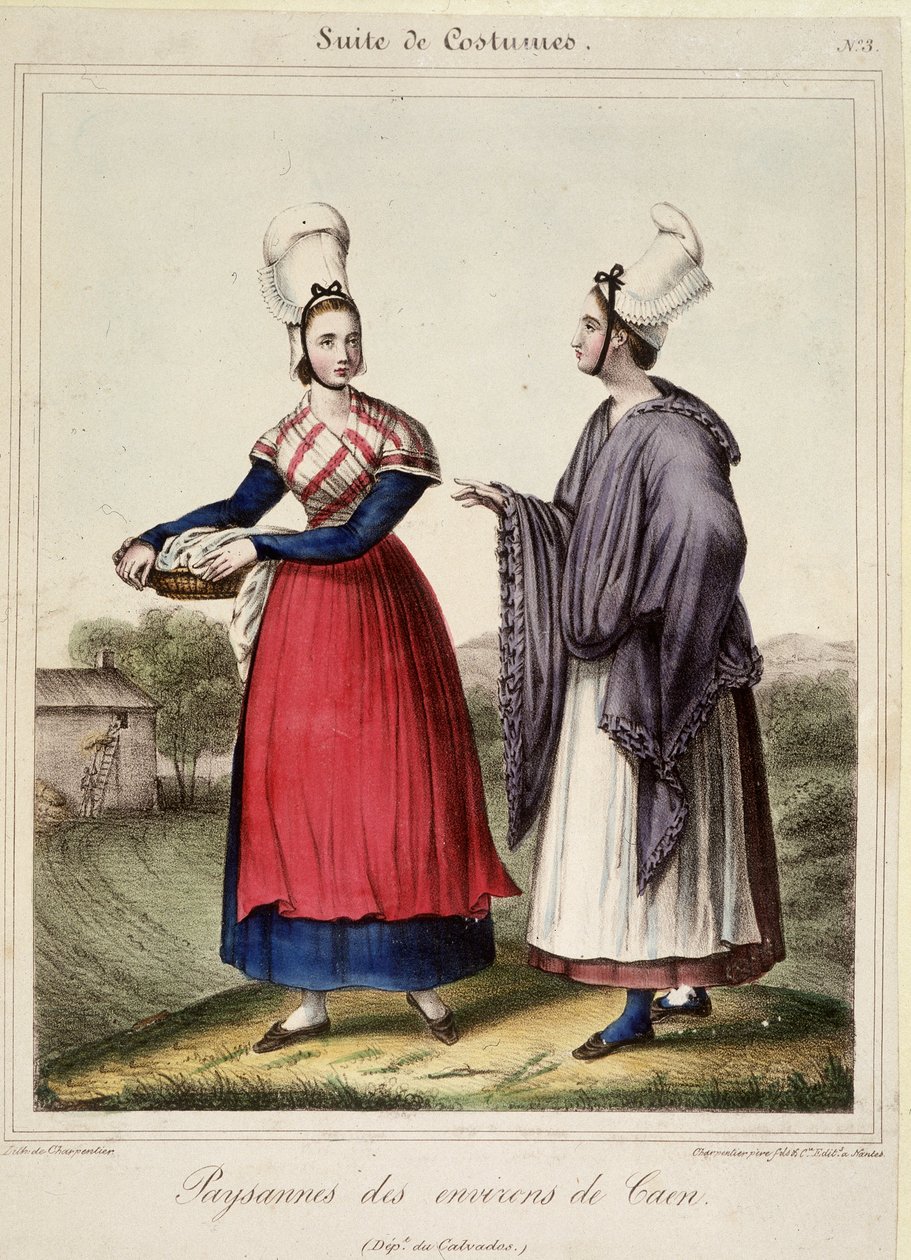 Peasant women in the vicinity of Caen - lithography by French School