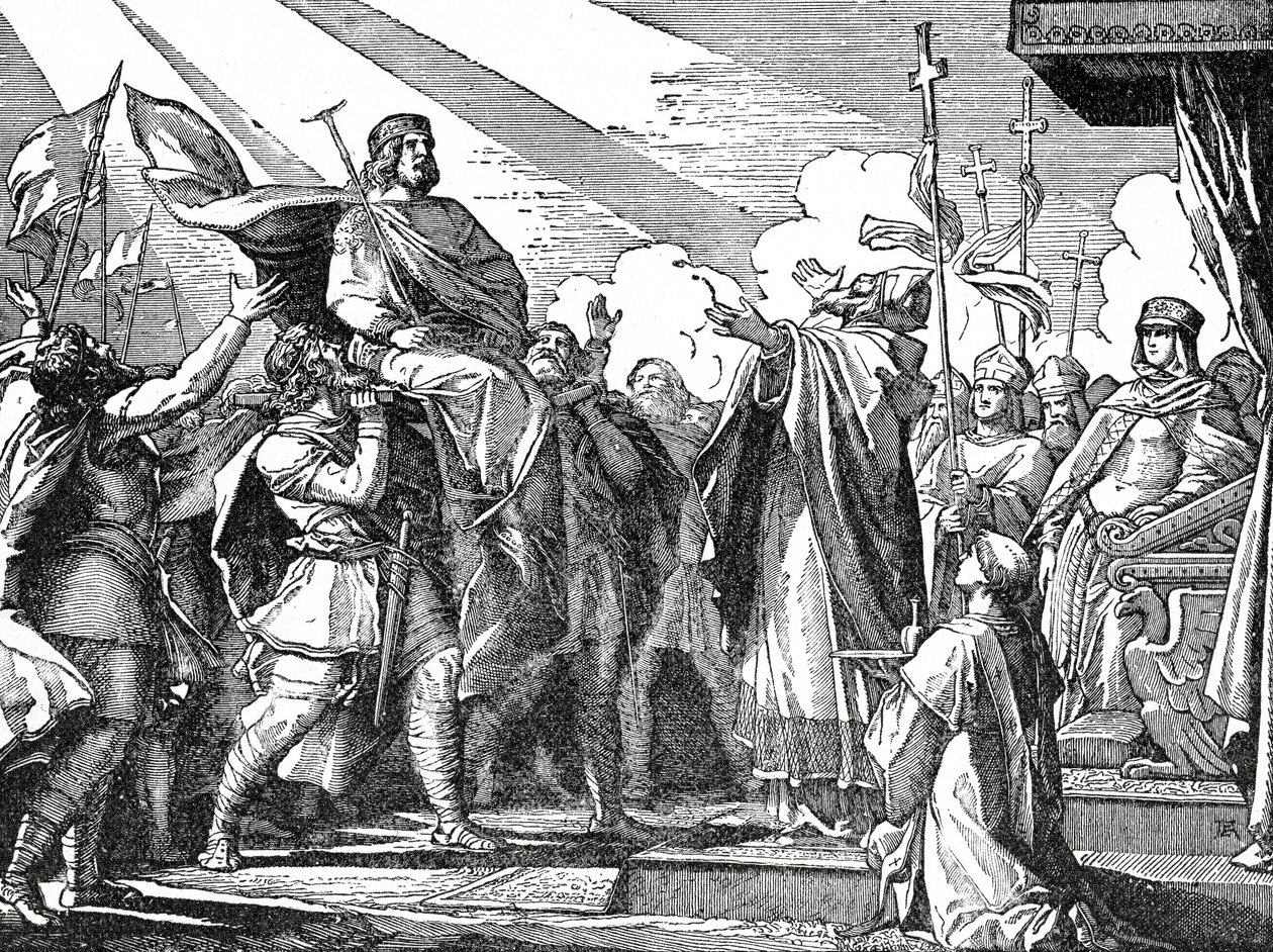 Pepin proclaimed King of the Franks in 751, c.1890 by French School