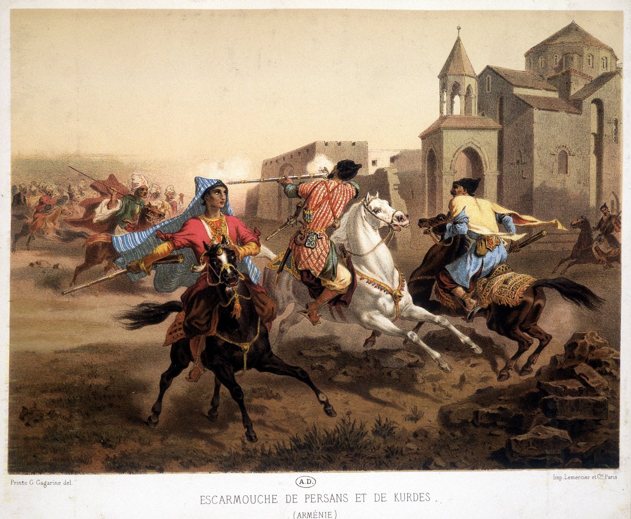 Persian and Kurdish Skirmish in Armenia - lithography by French School
