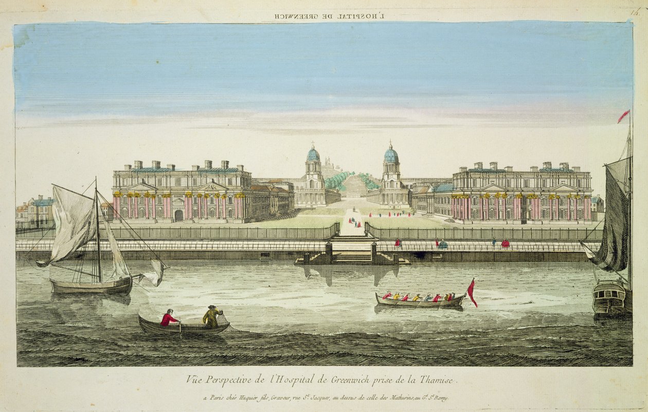 Perspective View of Greenwich Hospital on the Thames, engraved by Huquier by French School