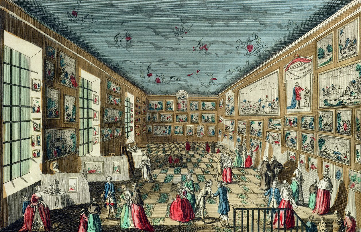 Perspective View of the Salon of the Royal Academy of Painting and Sculpture at the Louvre, Paris by French School