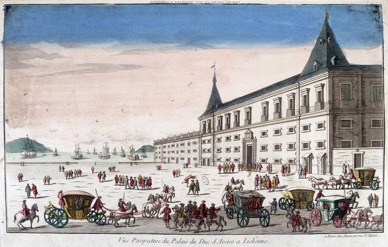 Perspective View of the Palace of the Duke of Aveiro in Lisbon - Engraving by French School