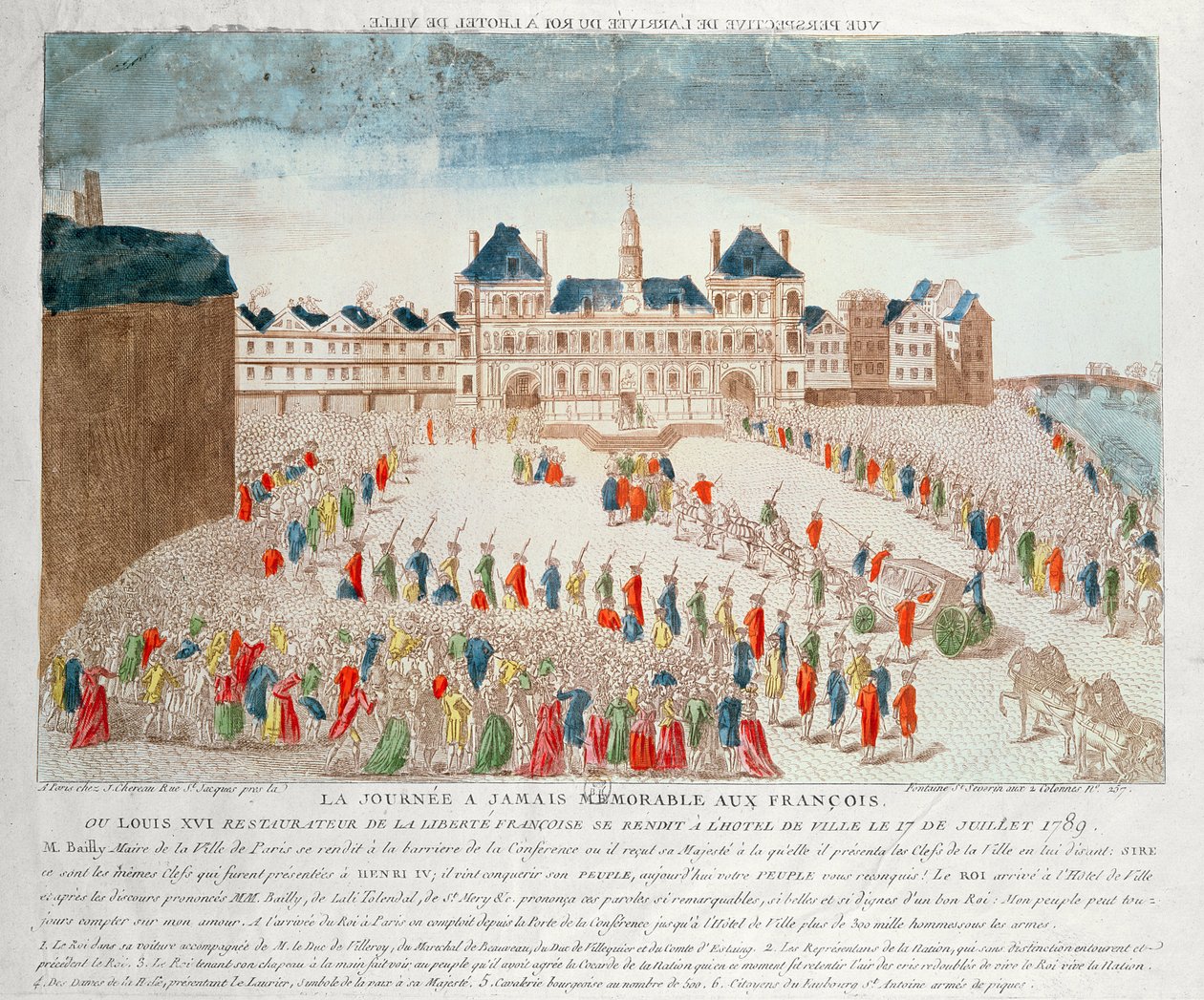 Perspective View of the Arrival of Louis XVI (1754-93) at the Hotel de Ville, 17th July 1789 by French School