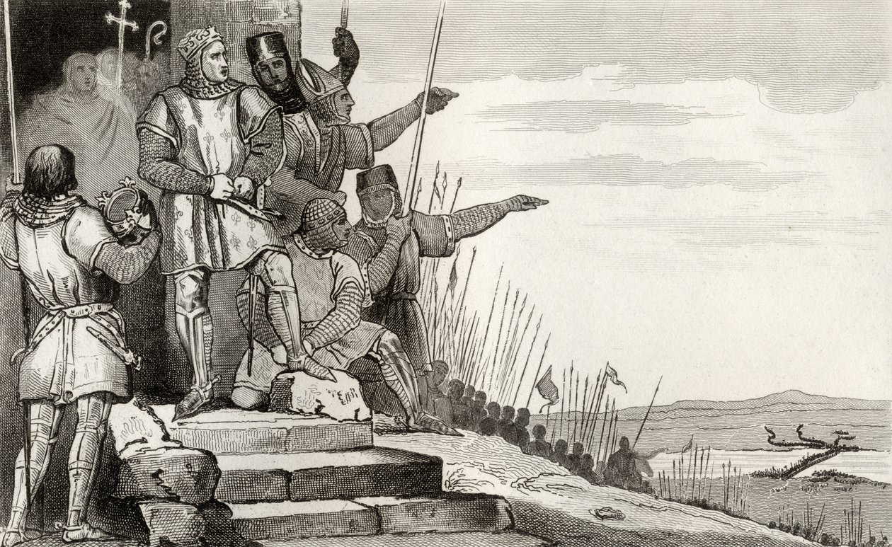 Philippe II Auguste wins the Battle of Bouvines after Prayer, from 