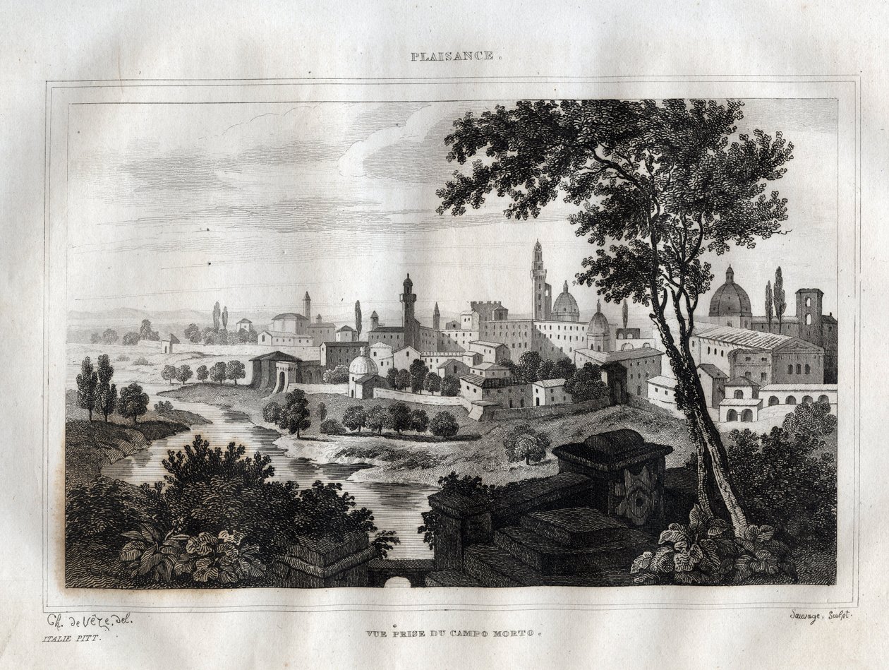Piacenza - Engraving from “Picturesque Italy” by M. de Norvins, Ch. Nodier 1834-1836 by French School