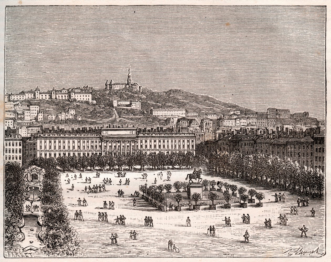 Place Bellecour or Place Louis-le-Grand - the largest square in Lyon - engraving in La France illustree: geography, history, statistical administration by V.-A. Malt-Brown. 1884 by French School