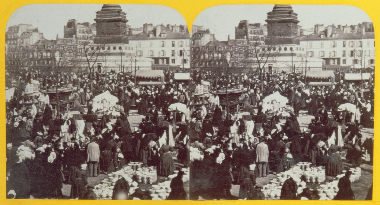 Place de la Bastille, the ham fair, Paris, stereoscopic view, c.1860 by French School