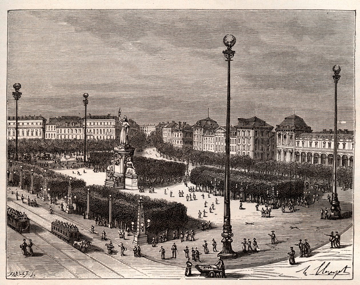 Place de la Republique in Paris - engraving in La France illustree: geography, history, administration statistique by V.A. Malt-Brown. 1884 by French School