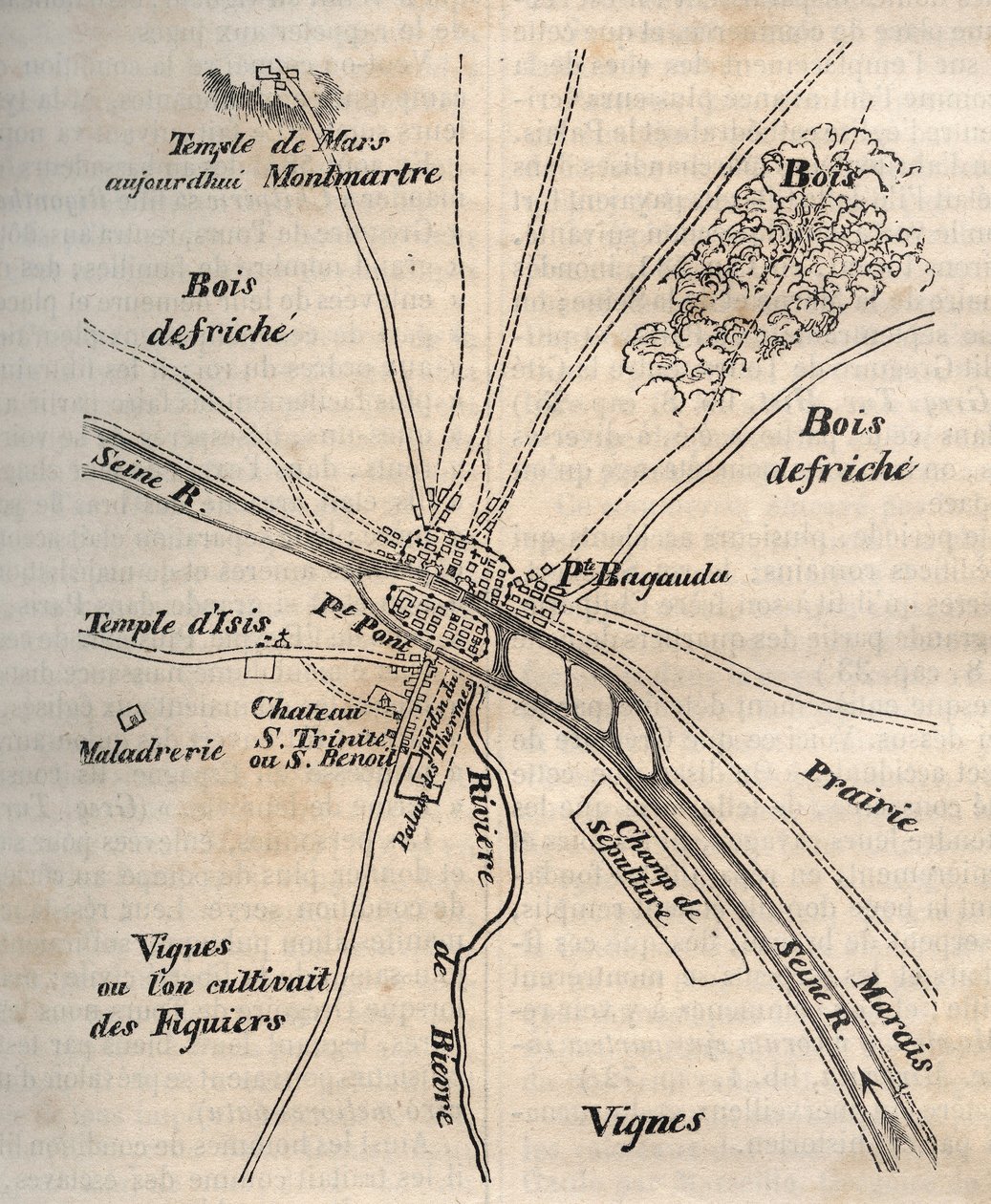 Plan of Paris under the Merovingians - Engraving in 