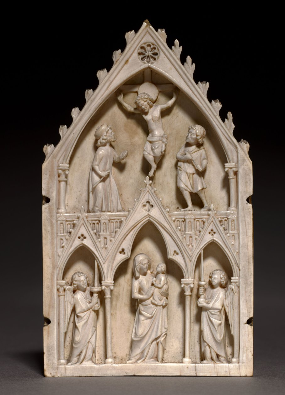 Plaque: The Crucifixion and Virgin and Child with Angels by French School