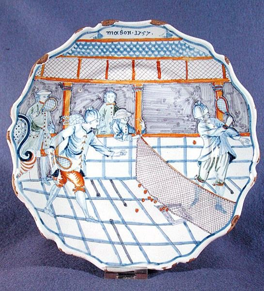 Plate painted with a scene of tennis by French School