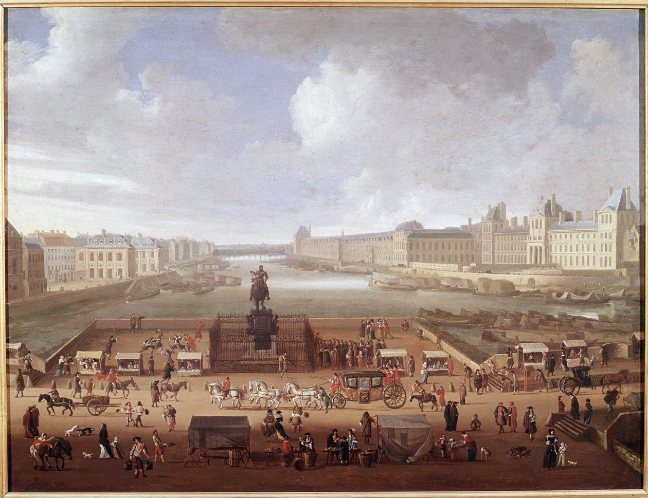Pont-Neuf, Paris, seen from the entry to Place Dauphine showing 4 Nations College, Quai Malaquais and Louvre by French School