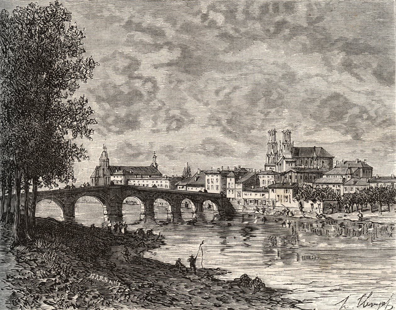 Pont-a-Mousson - Meurthe-et-Moselle - engraving in 
