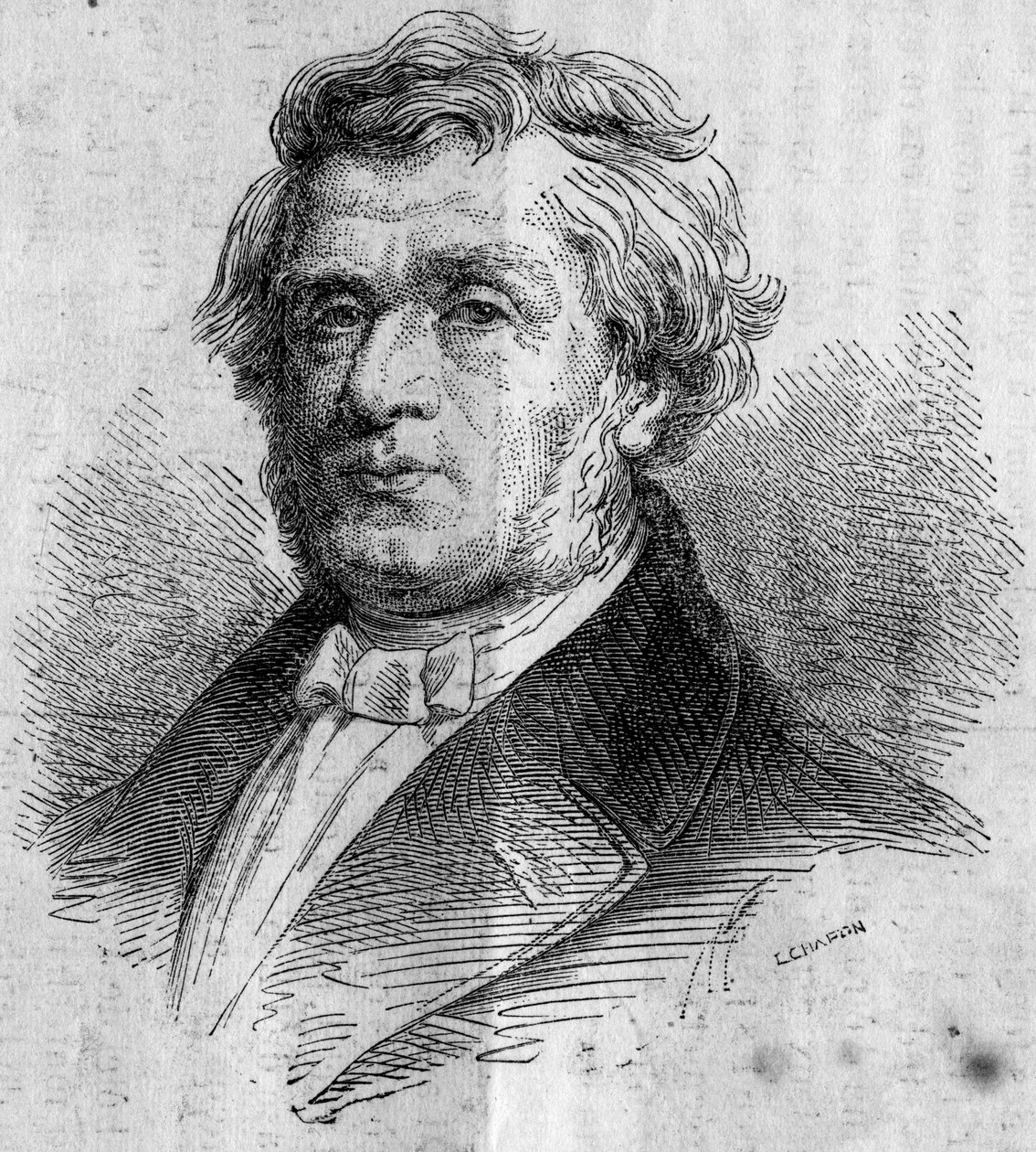 Portrait of Alphonse Lavallee, Businessman from Nantes, Founder of the Ecole Centrale des Arts et Manufactures. Engraving in 
