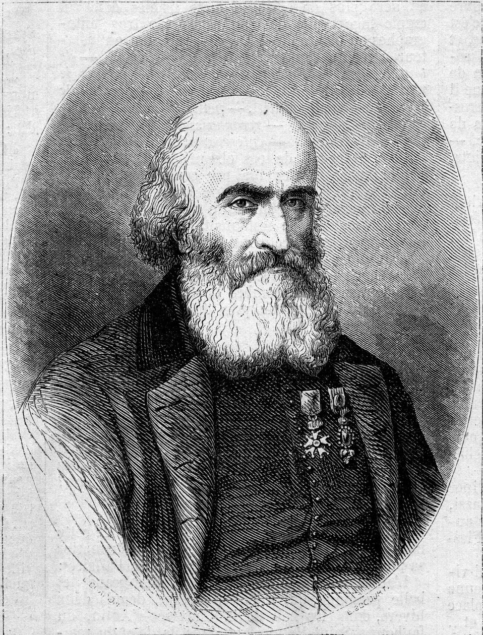 Portrait of Abbe Francois Bourgade (1806-1866), Chamonier of Saint Louis Chapel in Carthage (Tunisia). Engraving in 