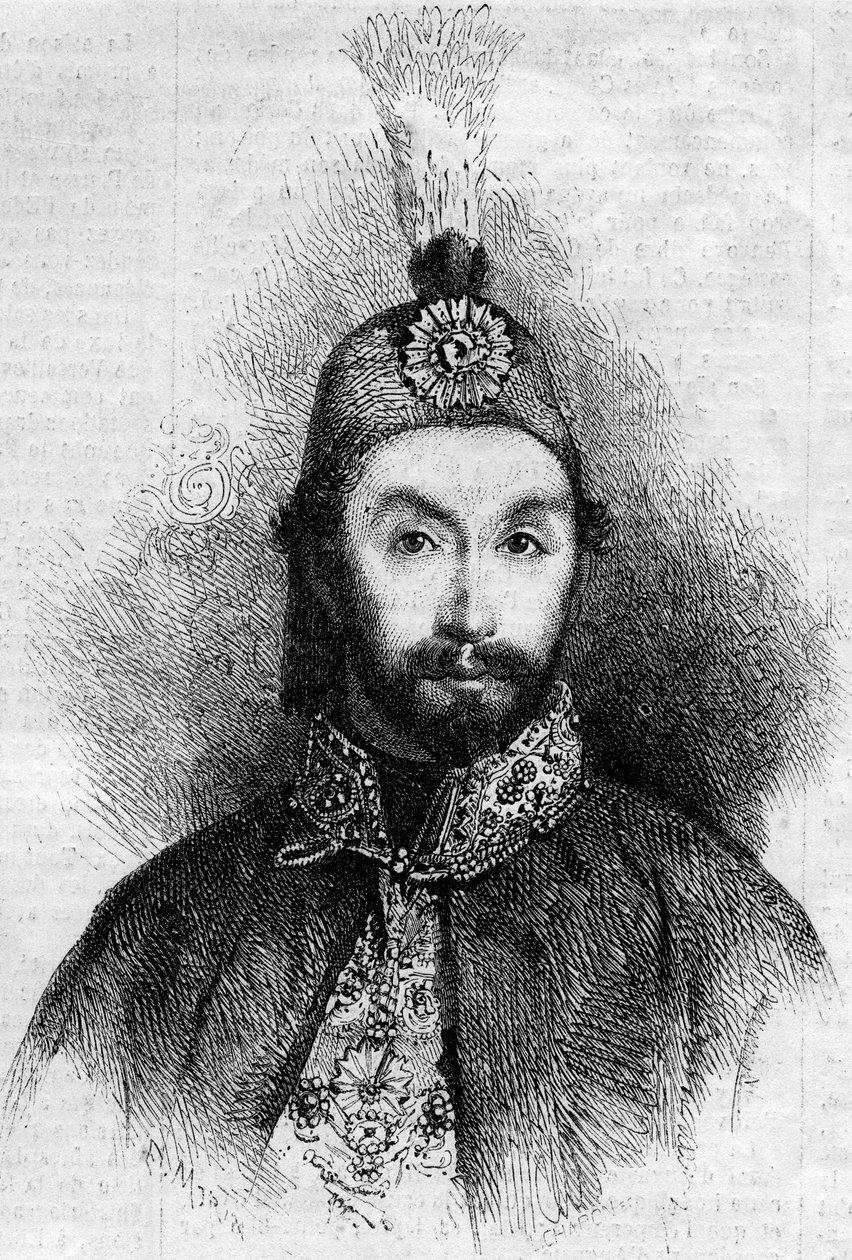 Portrait of Abdulmecit I (Abdul-Medjid-Khan, Abdul Medjid Khan) (1823-1861), sultan of the Ottoman Empire. Engraving in Le Monde Illustré n°221 of 6 July 1861. by French School
