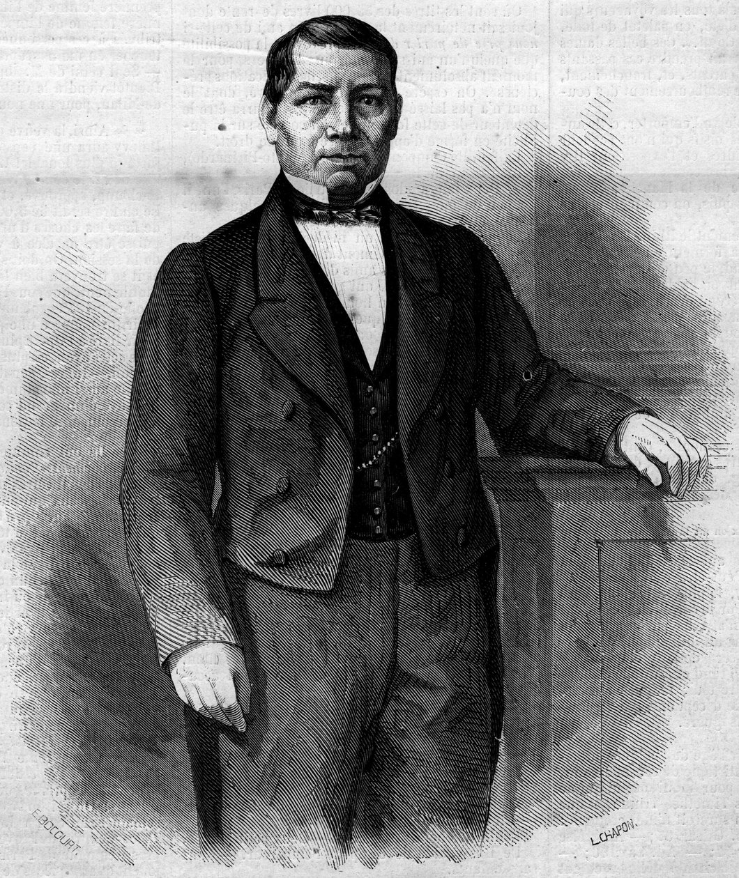 Portrait of Benito Pablo Juarez Garcia (1806-1872), Mexican politician. Engraving in Le Monde Illustré n°270 of 14 June 1862 by French School
