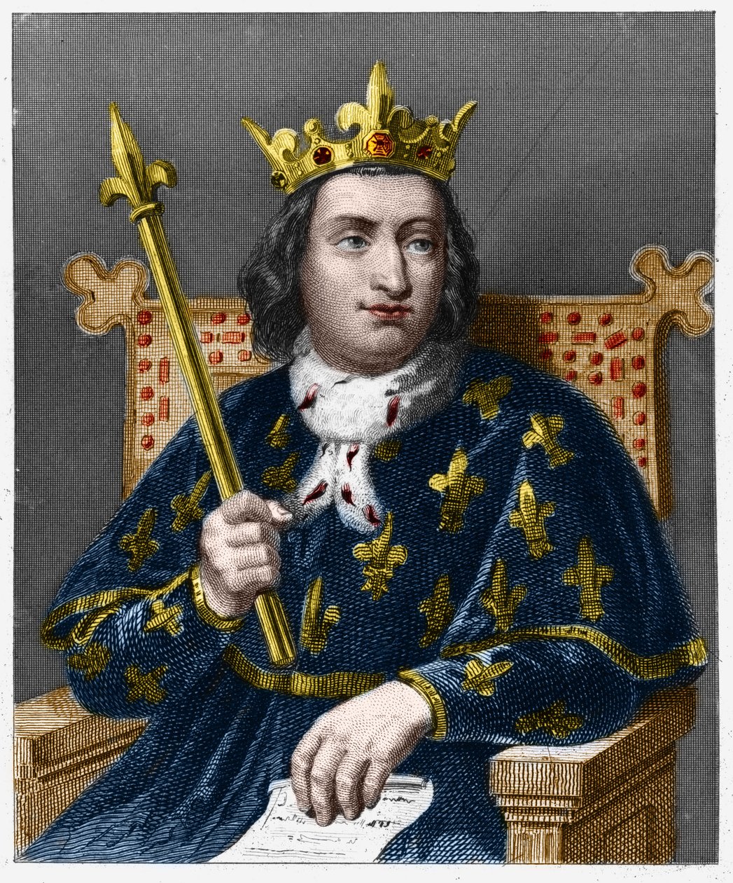Portrait of Charles V the Sage, King of France - in Histoire des Francais by Lavallee, engraving, sd by French School