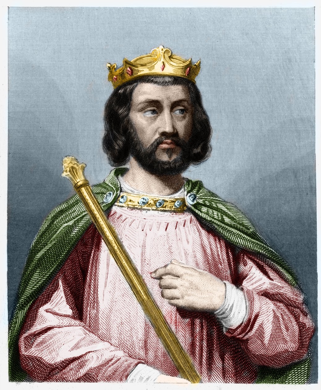 Portrait of Clotaire III (652 - 673), King of Neustria and Burgundy - in “Histoire des Francais” by Lavallee, engraving, sd by French School