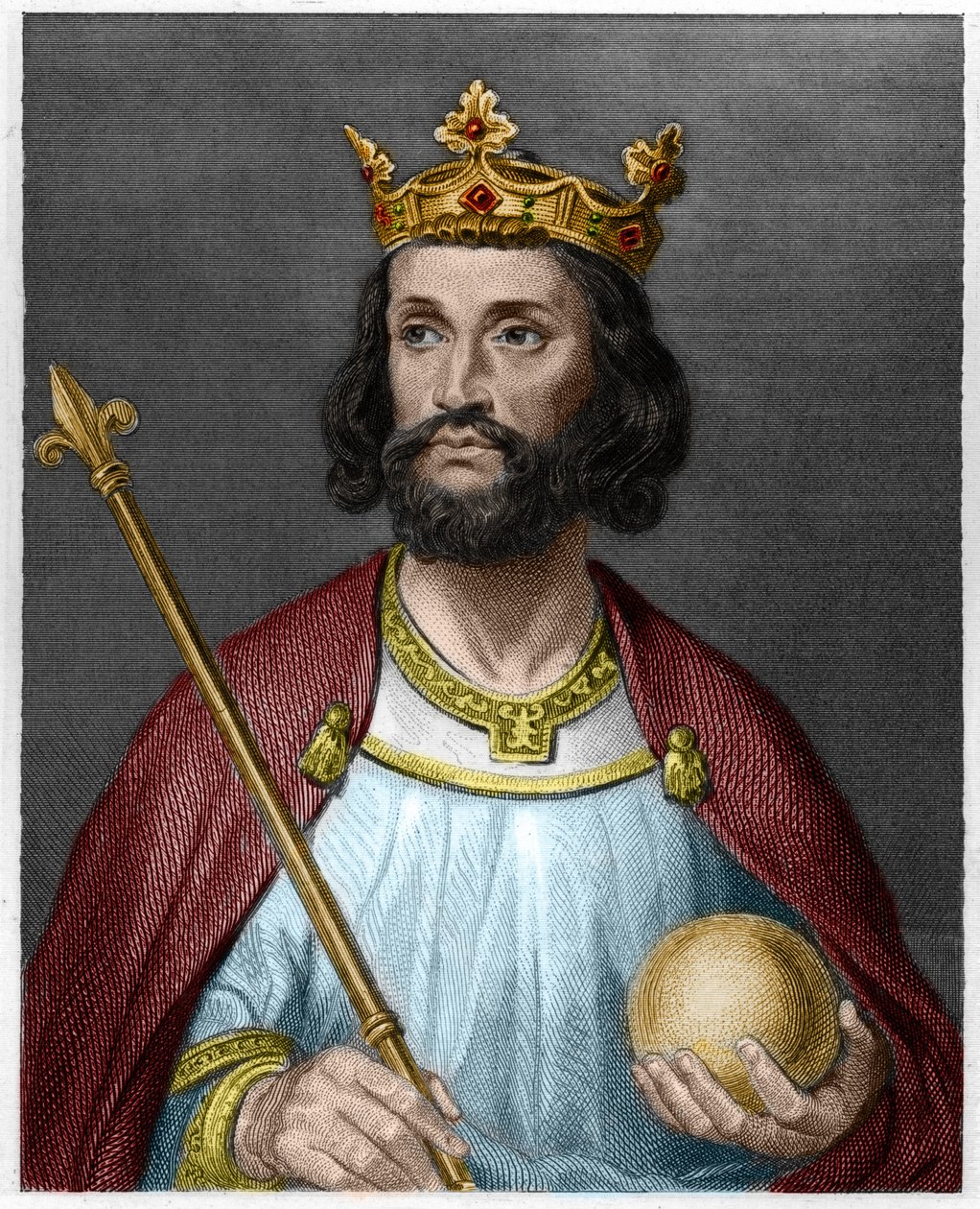 Portrait of Eudes, Count of Paris and Troyes, then King of France - engraving in 