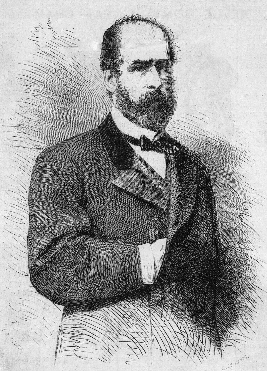 Portrait of Federico Errazuriz Zanartu (1825-1877), President of the Republic of Chile. Engraving in Le Monde Illustré n°760 of November 4 by French School