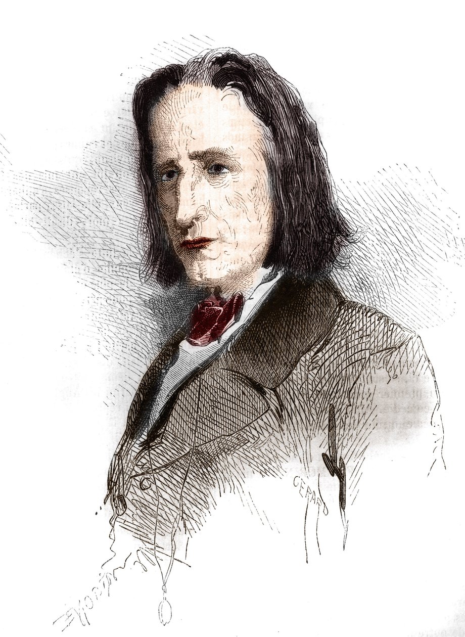 Portrait of Franz Liszt, Hungarian composer and pianist. Engraving from 1865-1866 by French School