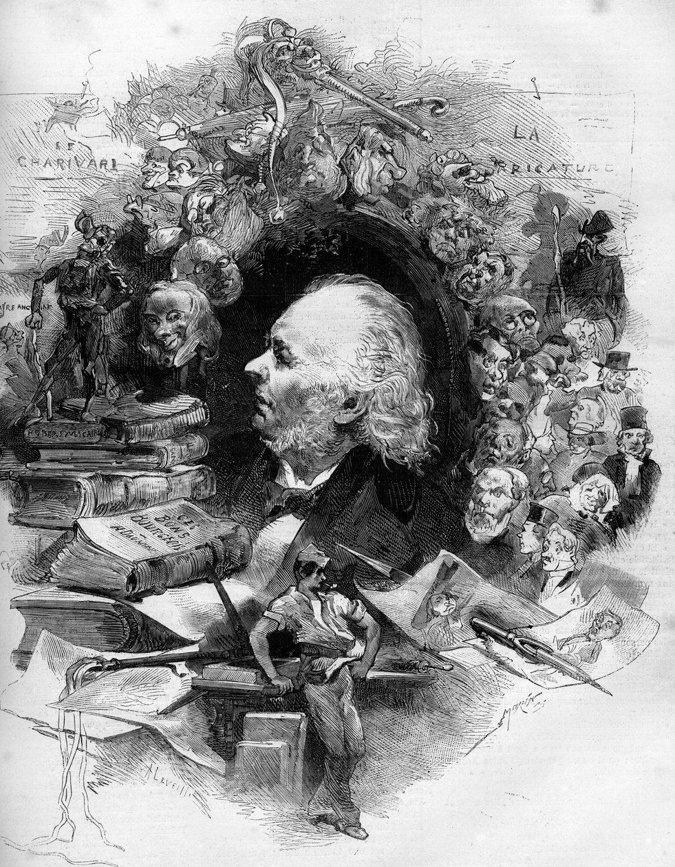 Portrait of Honore Daumier, French cartoonist, painter and cartoonist. Engraving in Le Monde Illustré n°1143 of February 22 by French School