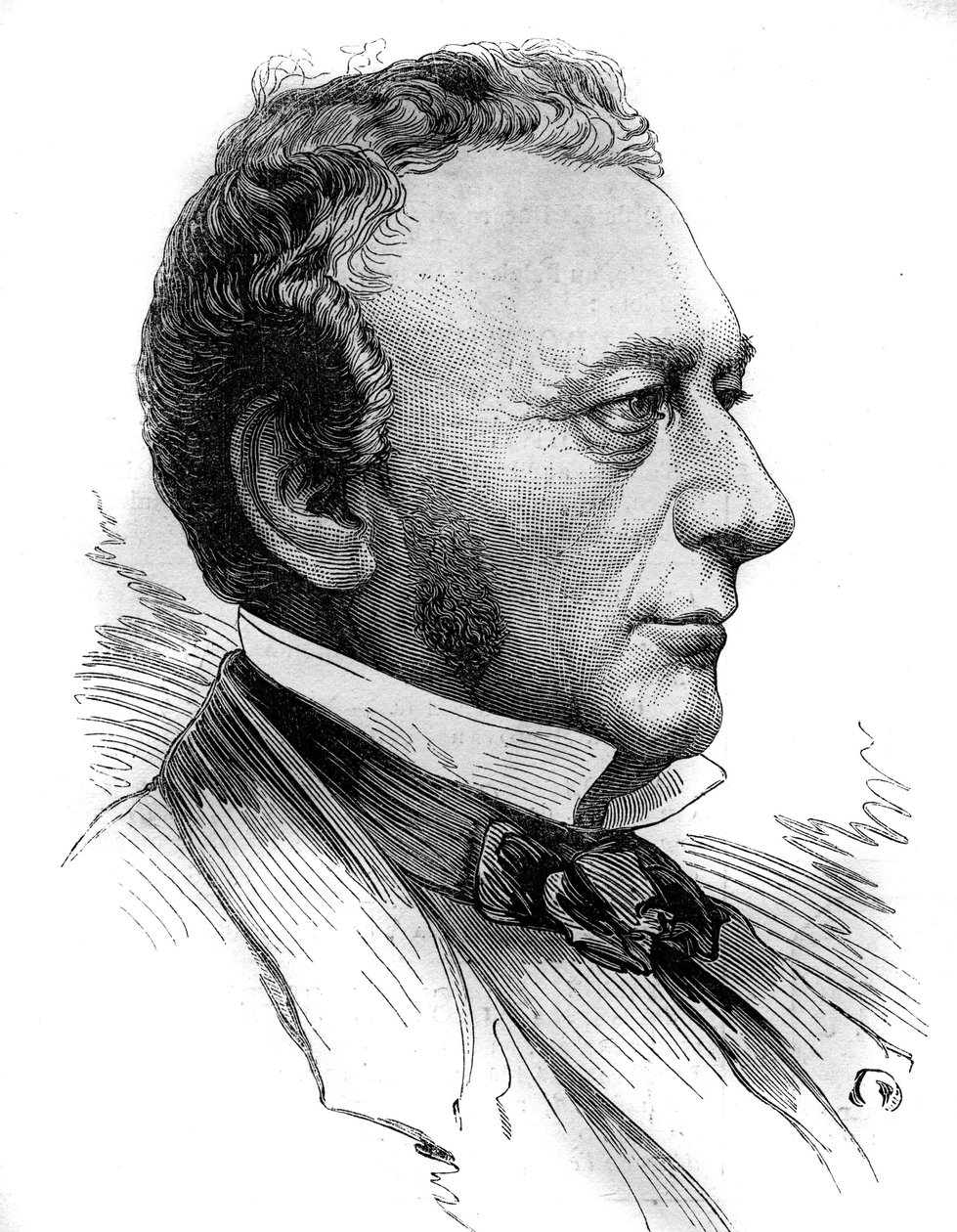 Portrait of Isaac Pereire (1800 - 1875), founder of the Société de Crédit Mobilier and the Compagnie Générale Transatlantique. Engraving in 