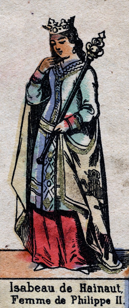 Portrait of Isabelle de Hainaut (1170-1190), wife of Philip II of France (dynasty of the Capetians). Illustration late 19th century by French School