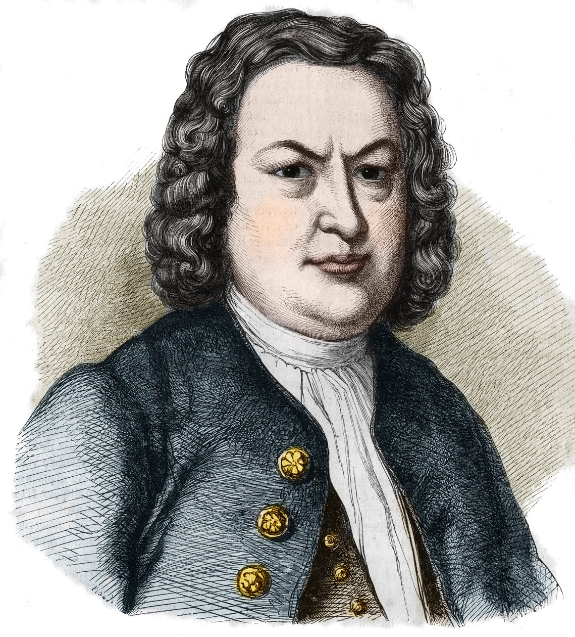 Portrait of Johann Sebastian Bach (1685-1750) German composer. Engraving from 1858. by French School