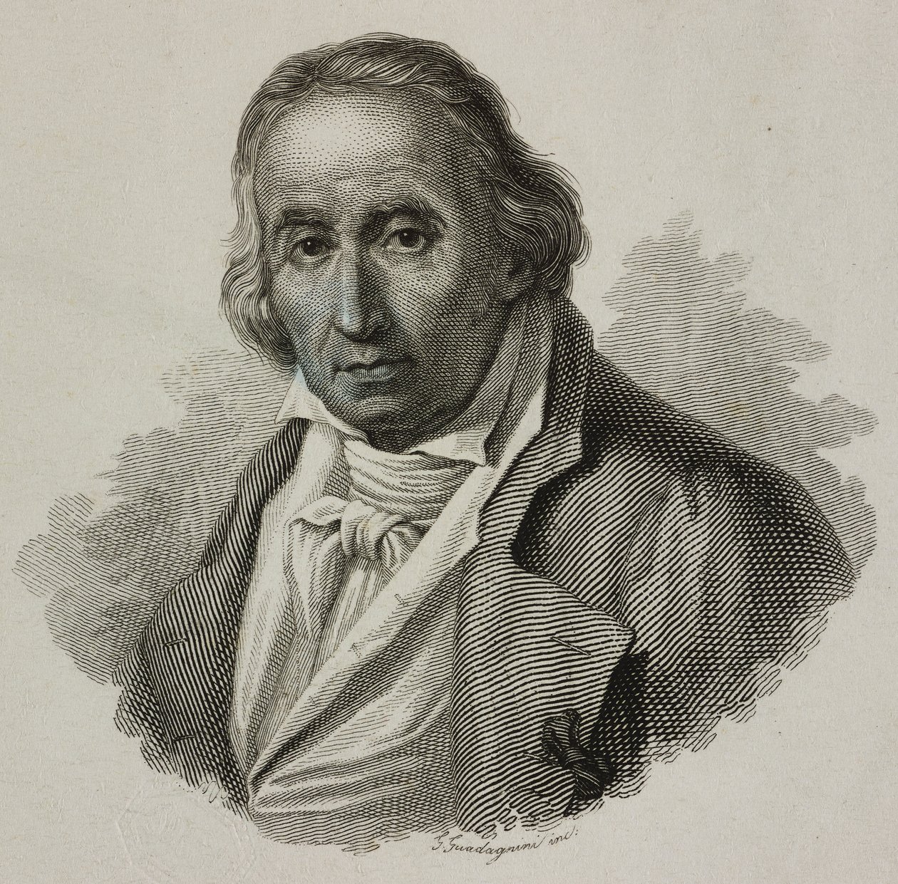 Portrait of Joseph Marie Charles, called Jacquard, French weaver and inventor of Jacquard loom, engraving by Guadagnini by French School