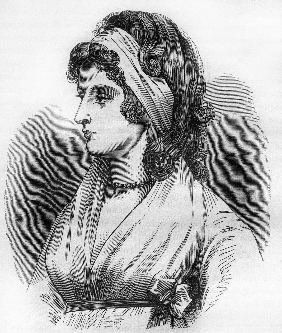 Portrait of Lady Hamilton (Emma Lyons) (1765-1815) mistress of Horatio Nelson dit Admiral Nelson (1758-1805). Engraving in 