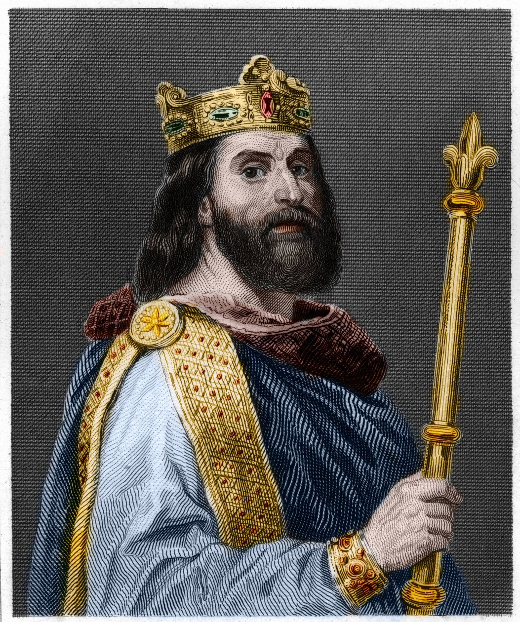 Portrait of Louis II the Begue or the Faineant (846 - 879), King of France by French School