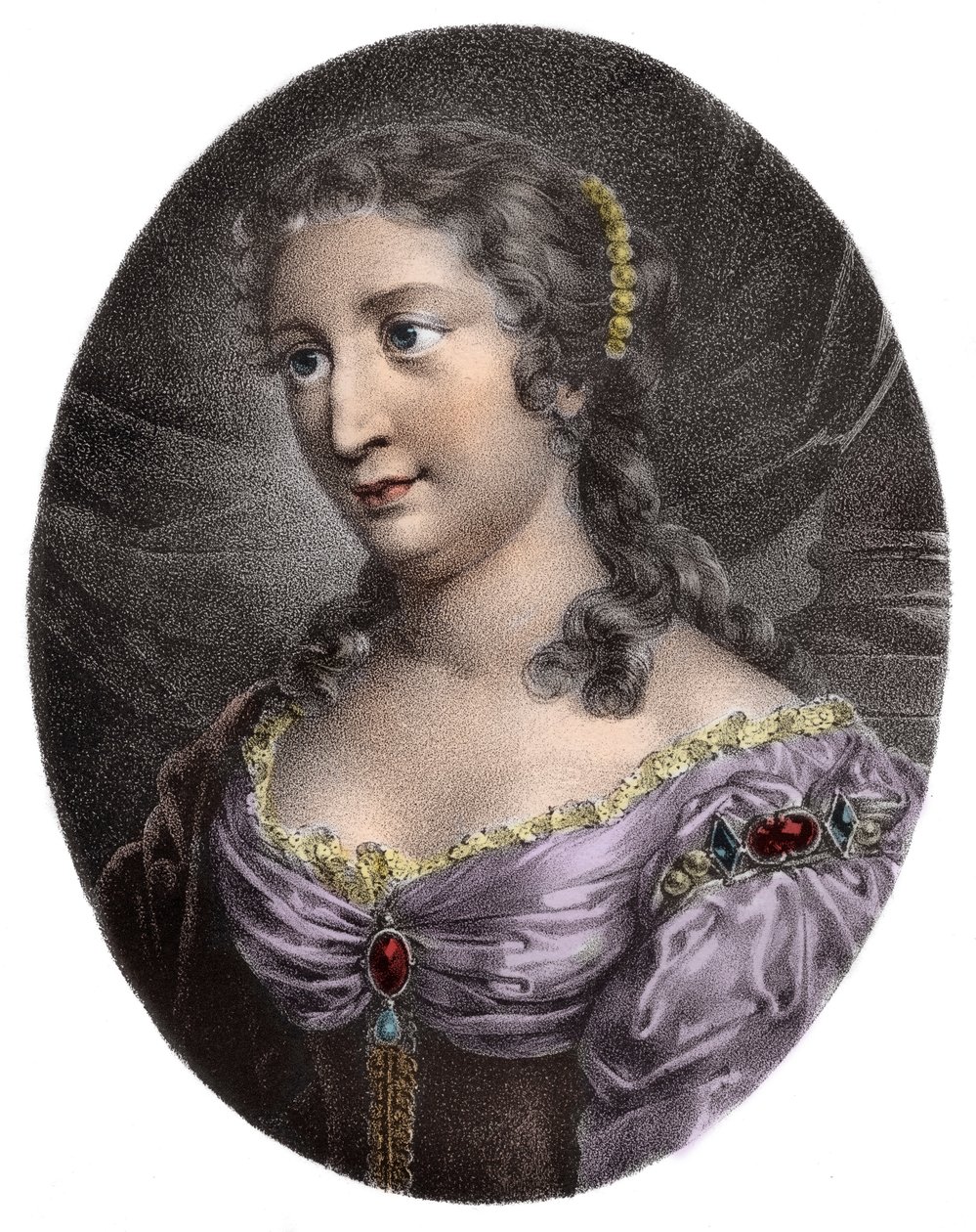 Portrait of Madame de La Fayette, French Novelist - Marie-Madeleine Pioche de La Vergne, Comtesse de Lafayette (1634-1693). Engraving of the 19th Century by French School