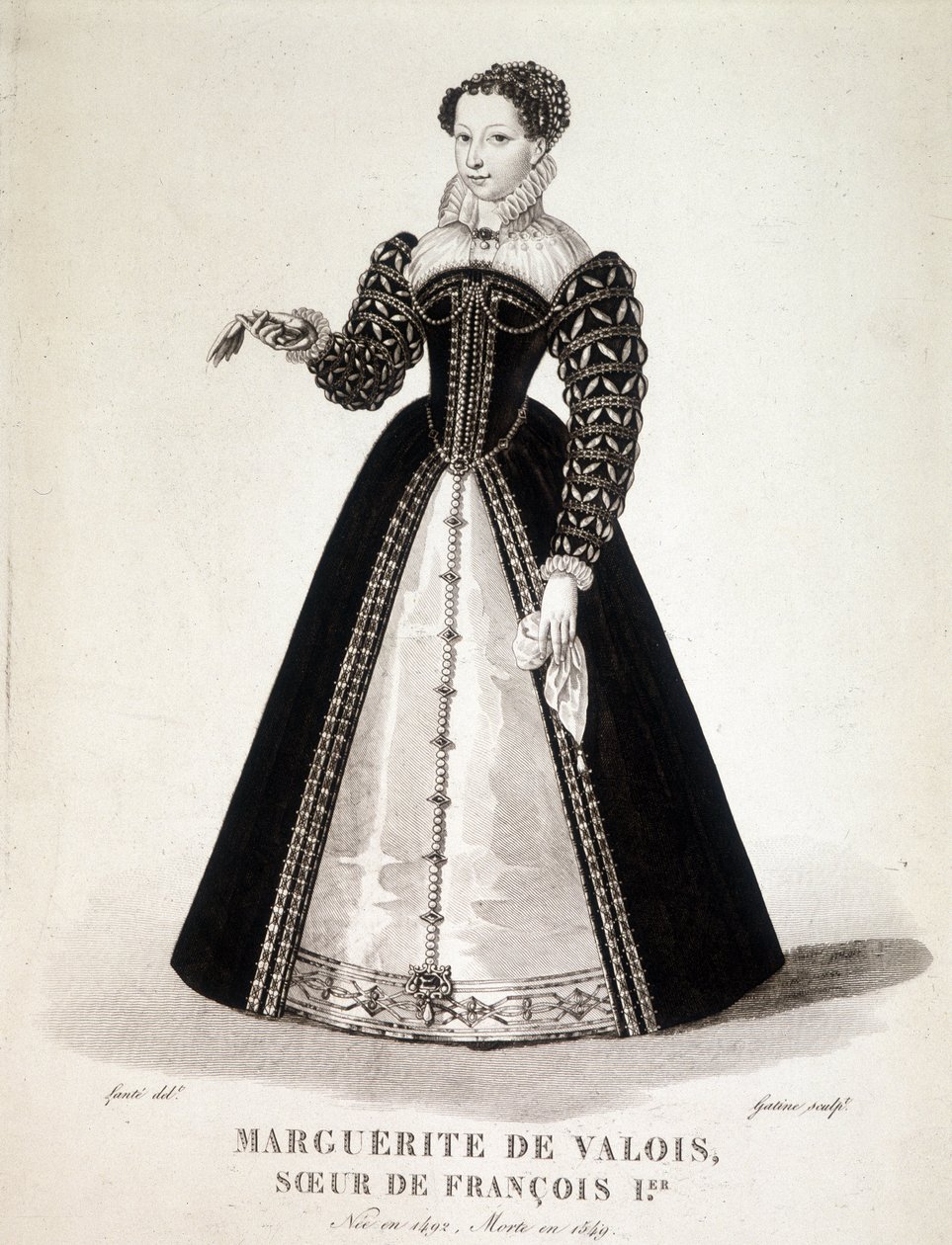 Portrait of Margarita of Navarre (Margaret of Valois, Marguerite of Angouleme or Marguerite of France) (1492-1549) Queen of Navarre and Poetess - 19th century by French School